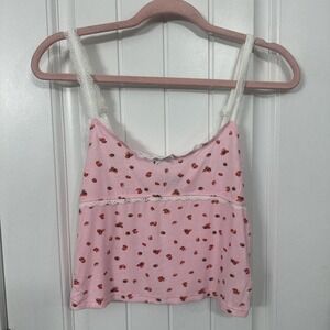 Edikted Pink Strawberry Lace Trim Tank | Coquette Y2K Cami. Small